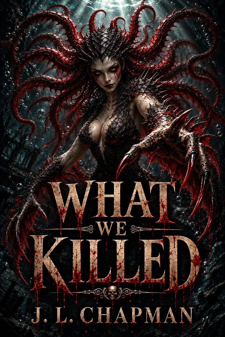 What We Killed concept cover featuring a terrifying creature beneath the water